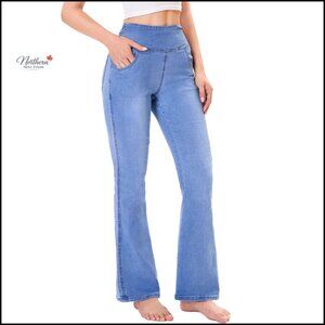 Stretchy High Waisted Flare Jeans, Tummy Control, Pull On Boot Cut